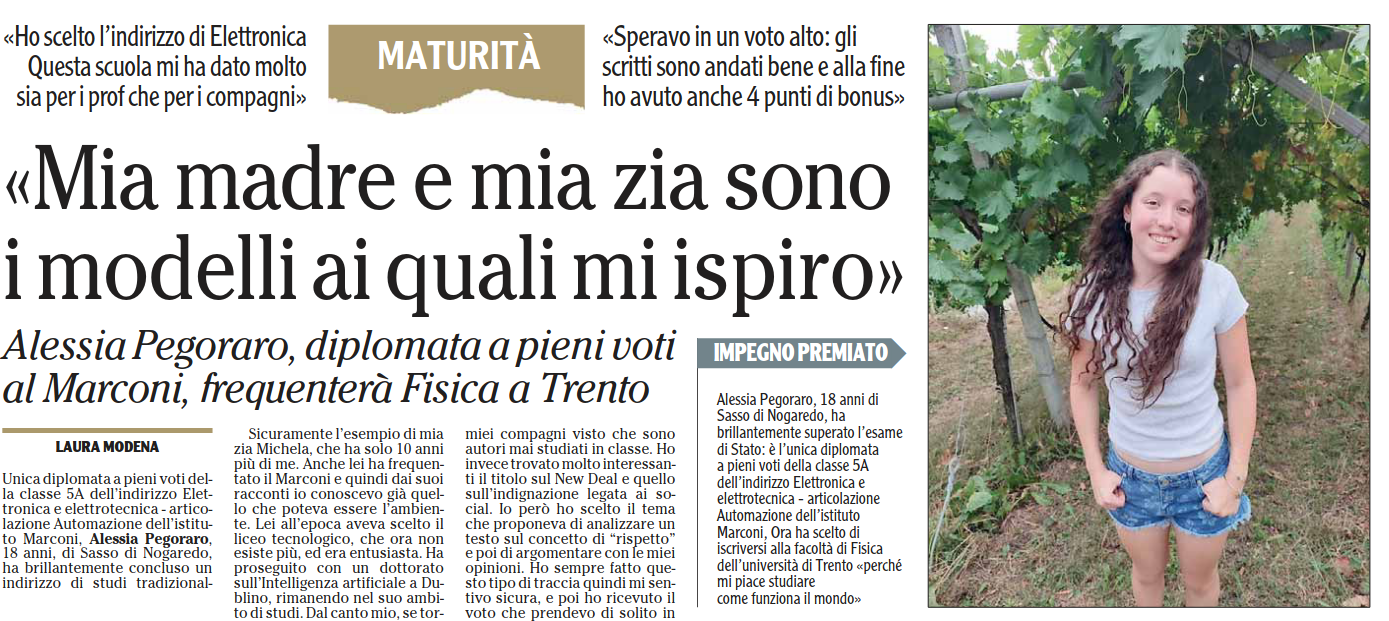 La storia di Alessia Pegoraro, diplomata a pieni voti al Marconi