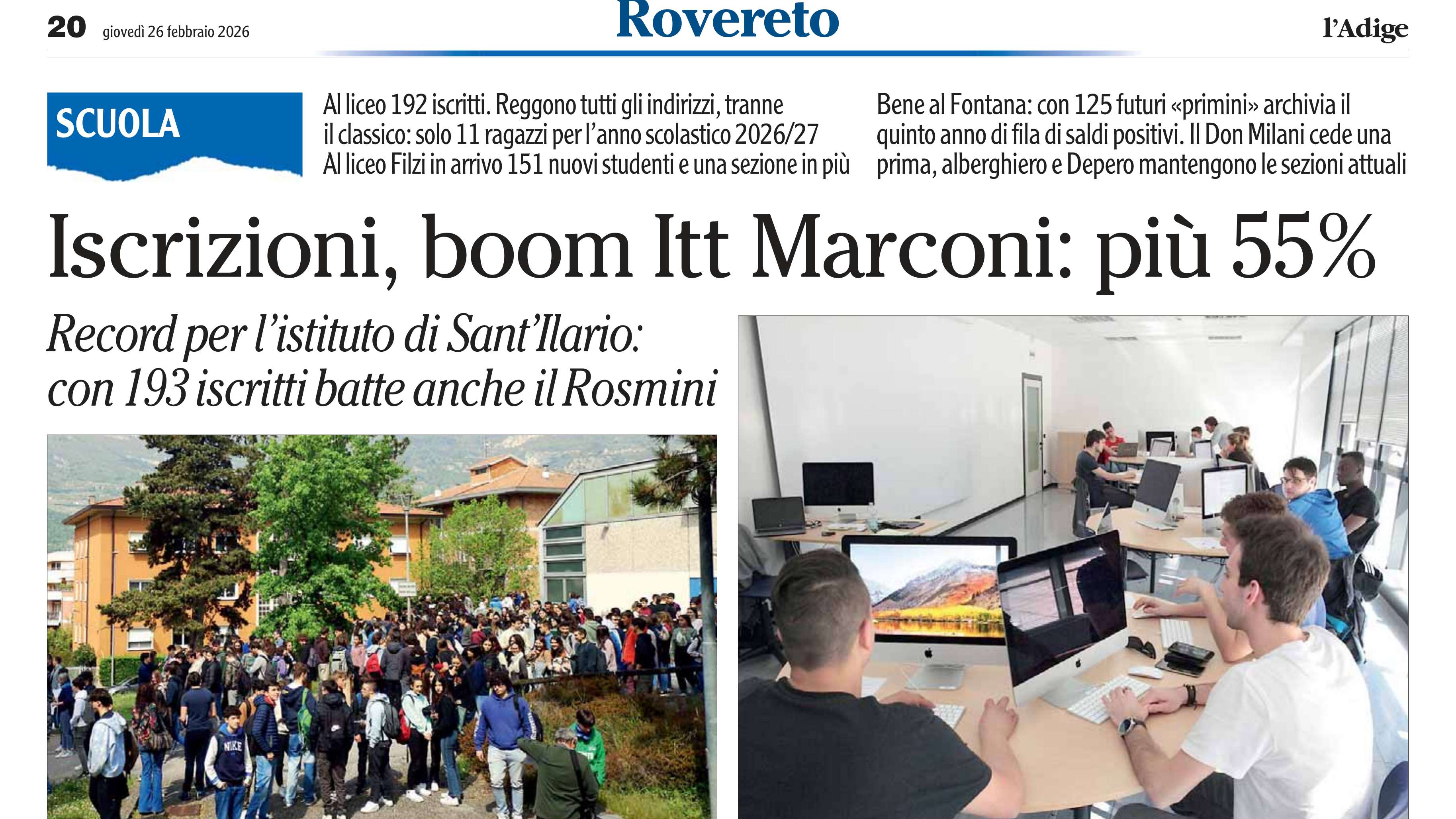 Iscrizioni, boom Itt Marconi: più 55%